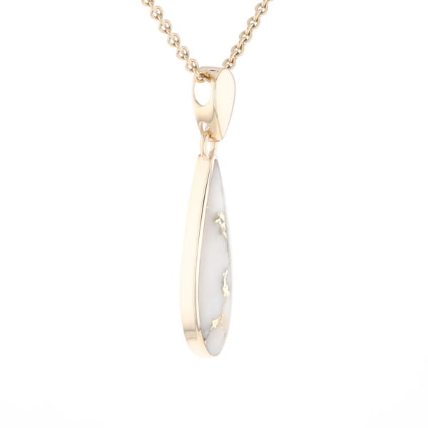 Gold Quartz Pendant Tear Drop Inlaid Design G1