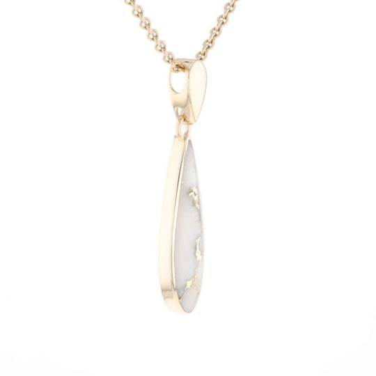 Gold Quartz Pendant Tear Drop Inlaid Design G1