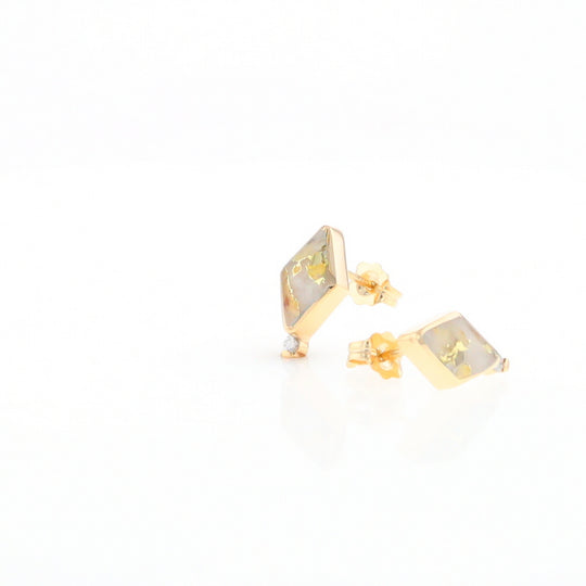 Diamond-Shaped Gold Quartz Inlaid Earrings - G2