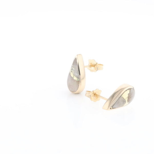 Gold Quartz Earrings Tear Drop Inlaid Studs