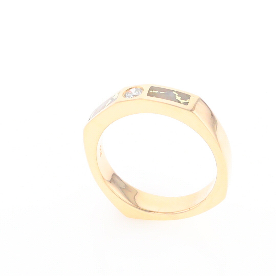 Gold Quartz Ring Double Sided Inlaid Design with .10ct Round Diamond G2