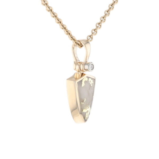 Gold Quartz Pendant Shield Shape Inlaid Pendant with .02ct Diamond