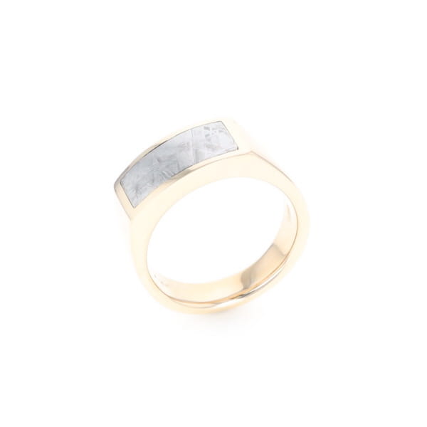 Rectangle Meteorite Inlaid Ring