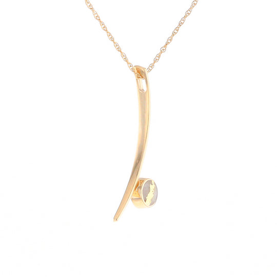 Gold Quartz Necklace Round Inlay Curved Bar Design Pendant