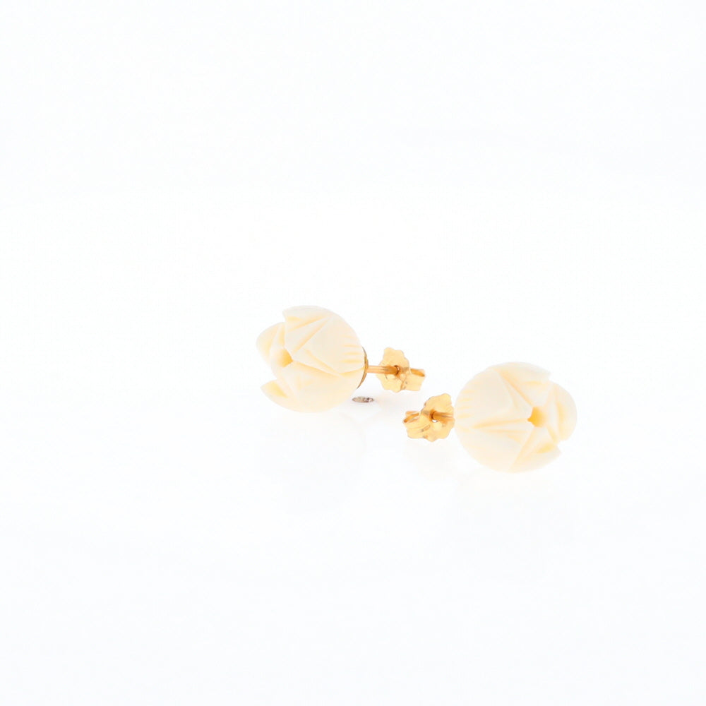 Carved Ivory Flower Stud Earrings