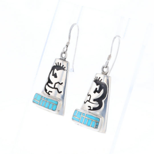 Turquoise Triangular Kokopelli Dangle Earrings