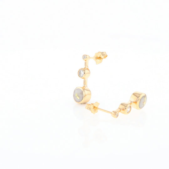 Gold Quartz Round Inlay with Diamond Accents Stud Earrings G2