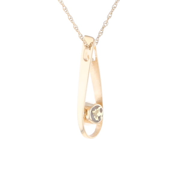 Open Teardrop Round Gold Quartz Inlaid Pendant