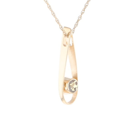 Open Teardrop Round Gold Quartz Inlaid Pendant