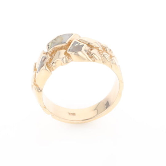 Gold Quartz Ring 3 Section Inlaid Nugget Design Band