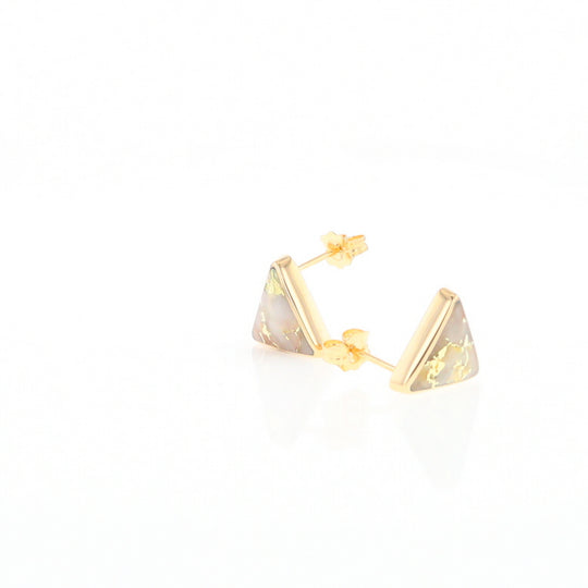 Gold Quartz Earrings Triangle Inlaid Studs - G2