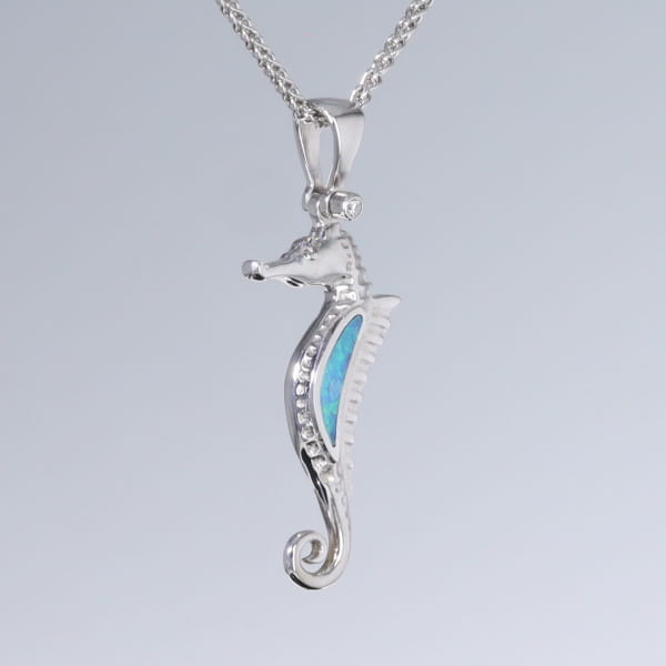 Opal Pendant Inlaid Realistic Sea Horse Design