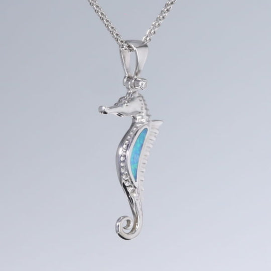 Opal Pendant Inlaid Realistic Sea Horse Design