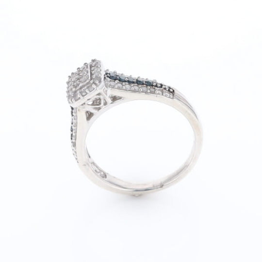Blue & White Diamond Rectangle Cluster Ring