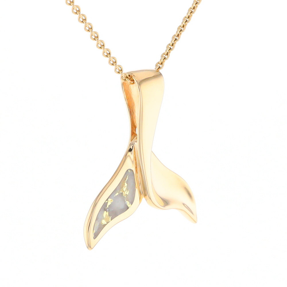 Whale Tail Natural Gold Quartz Single Side Inlaid Pendant