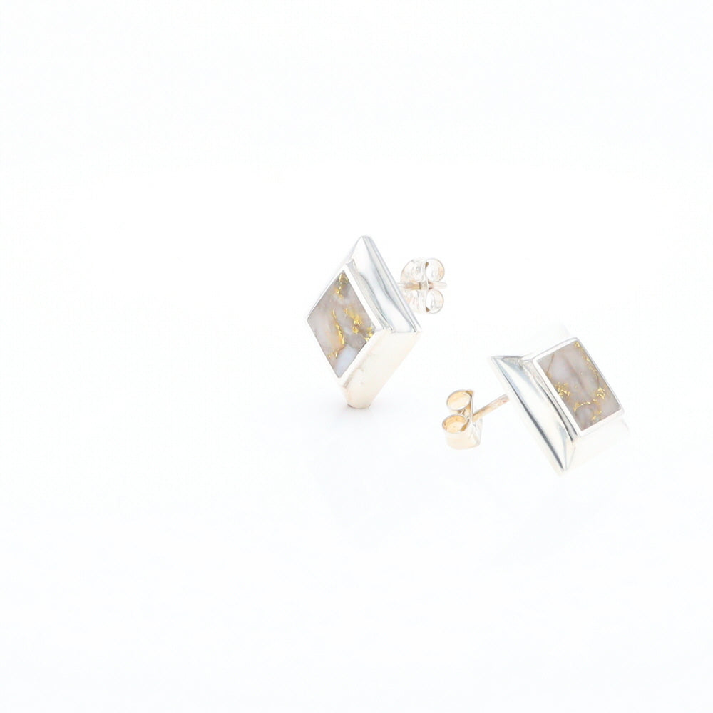 Sterling Silver Gold Quartz Inlaid Square Stud Earrings - G3