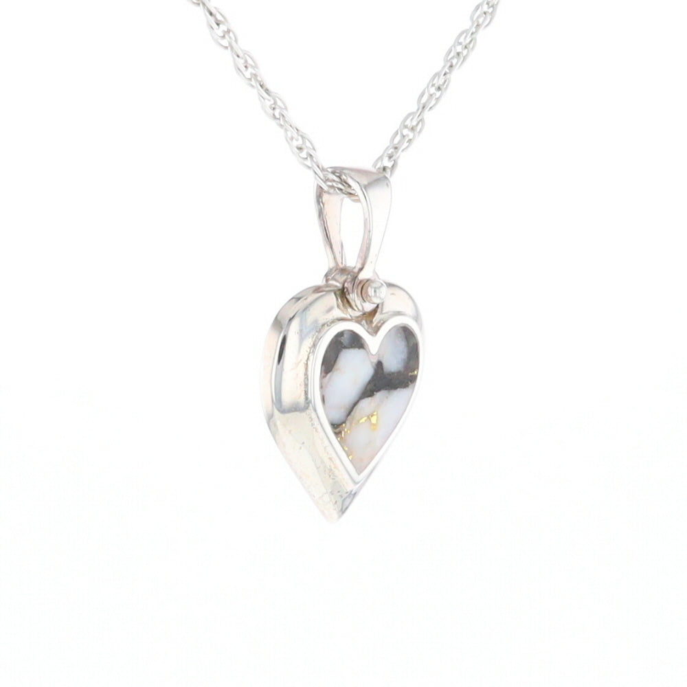 Sterling Silver Gold Quartz Inlaid Heart Pendant - G3