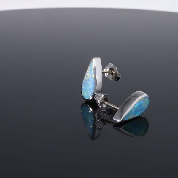 Opal Earrings Tear Drop Inlaid Design Studs
