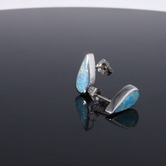 Opal Earrings Tear Drop Inlaid Design Studs