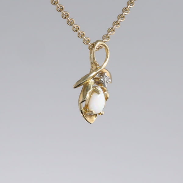 Pear-leaf Opal and Diamond Pendant