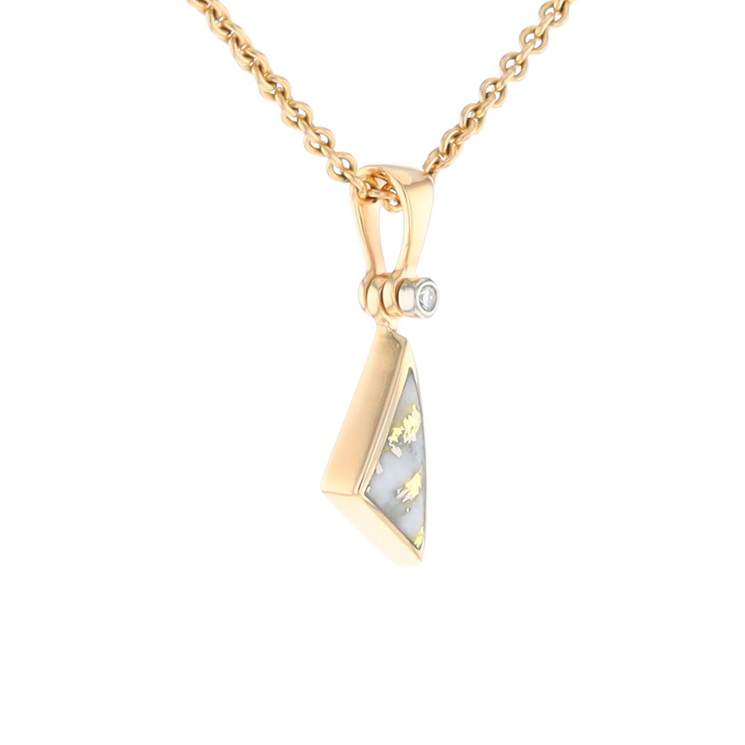 Gold Quartz Necklace Sail Inlaid Design Pendant with .02ct Diamond