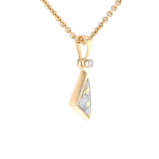 Gold Quartz Necklace Sail Inlaid Design Pendant with .02ct Diamond