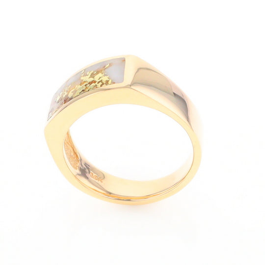 Gold Quartz Ring Rectangle Inlaid Design