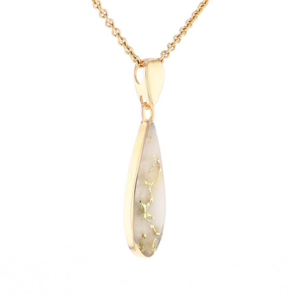 Gold Quartz Pendant Tear Drop Inlaid Design G2