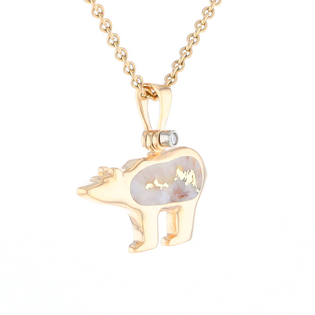 Gold Quartz Inlaid Polar Bear Pendant