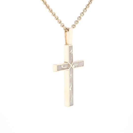 Gold Quartz Pendant 4 Section Inlaid Cross Pendant