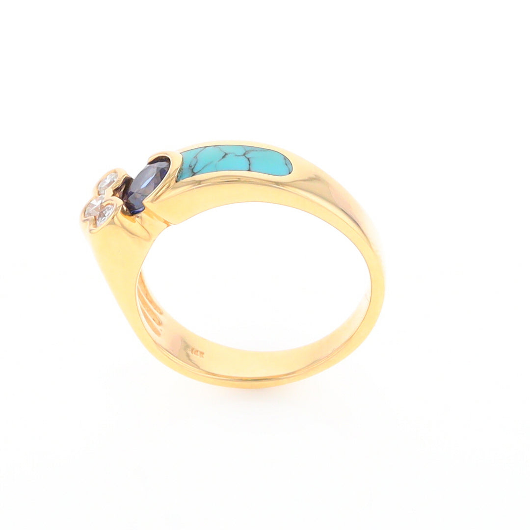 Turquoise Inlaid Ring with Sapphire and 0.23ctw Diamonds