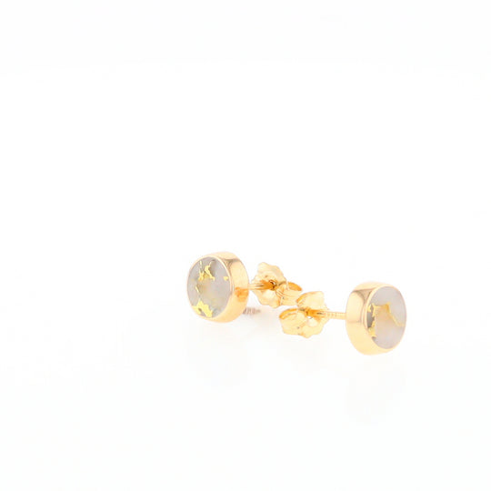 Gold Quartz Earrings Round Inlaid Studs