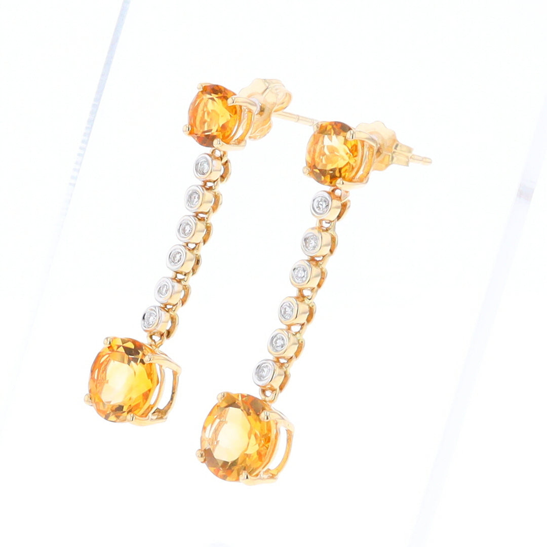 Citrine and Diamond Dangle Drop Earrings