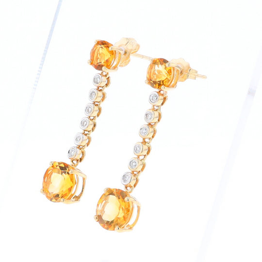 Citrine and Diamond Dangle Drop Earrings