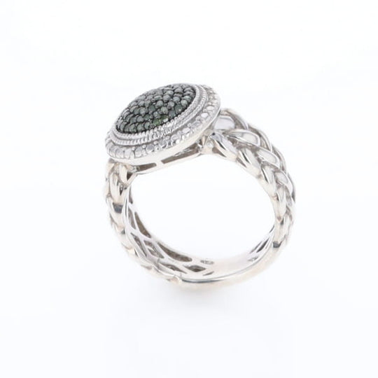 Green Diamond Braided Cluster Ring