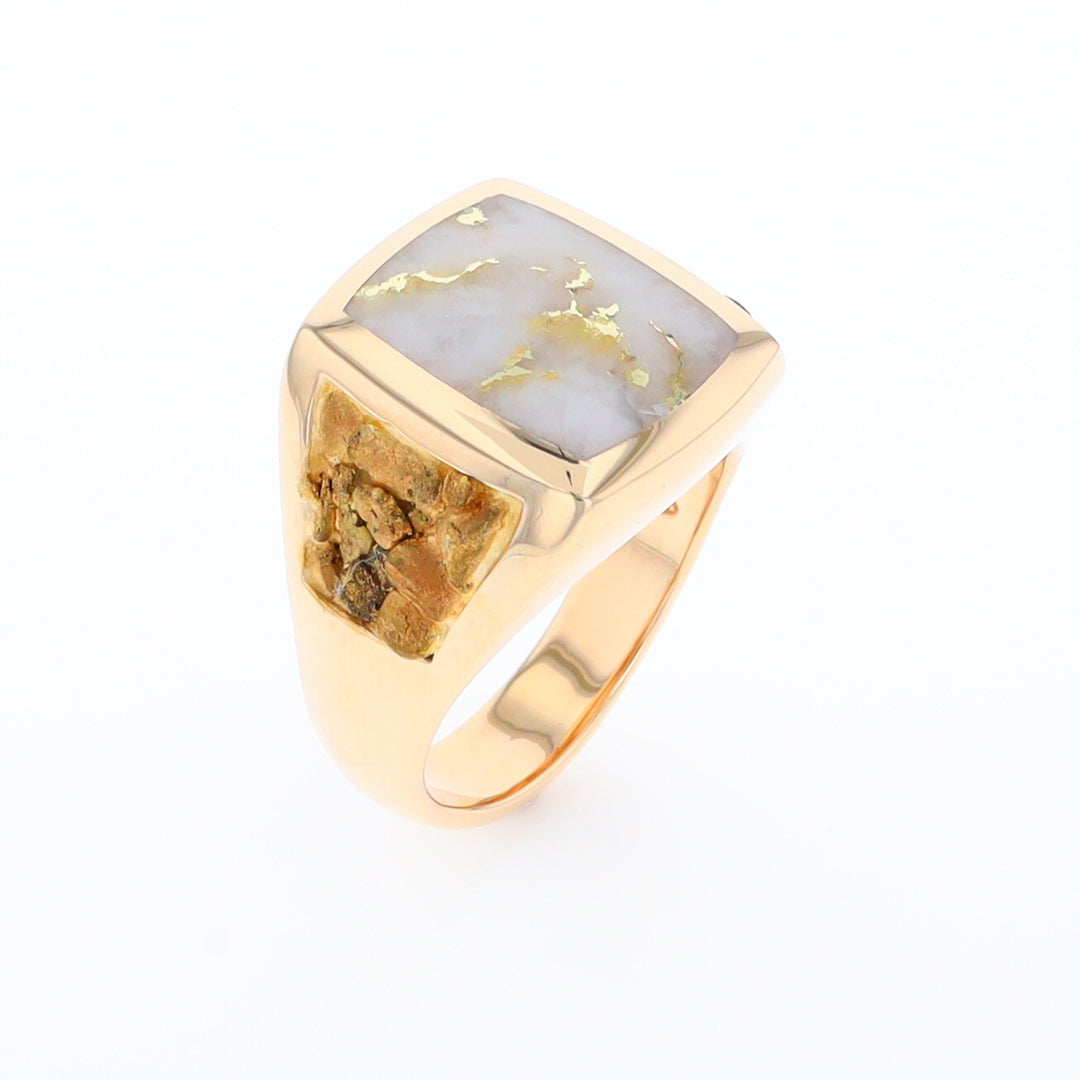 Gold Quartz Ring Double Side Natural Nuggets Rectangle Inlaid Center G1