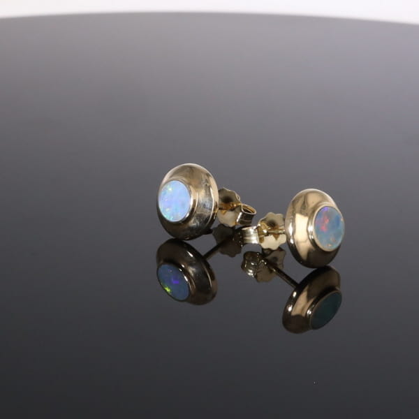 Opal Earrings Round Inlaid Design Studs