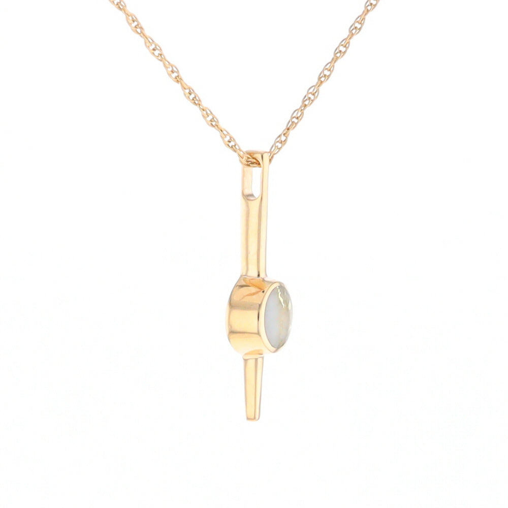 Gold Quartz Necklace Bar Design Round Superior Quality Inlaid Pendant