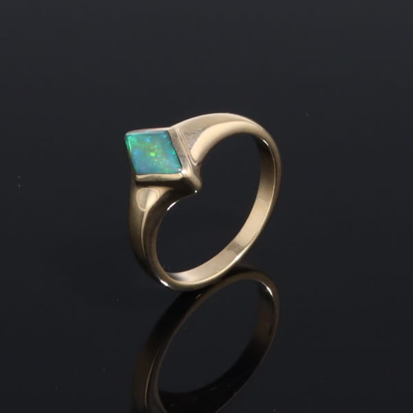 Ethiopian Opal Rings Diamond Shape Inlaid Design