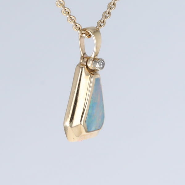 Opal Triangle Inlay with .02ctw Diamond Pendant