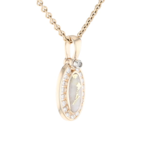 Gold Quartz Pendant Oval Inlaid with .22ctw Round Diamonds Halo (G1)