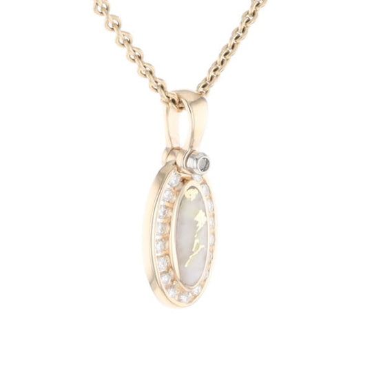 Gold Quartz Pendant Oval Inlaid with .22ctw Round Diamonds Halo (G1)