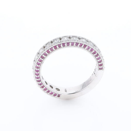 Diamond and Pink Sapphire Wedding Band