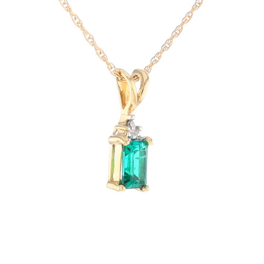 Synthetic Emerald Pendant with Diamond Accents