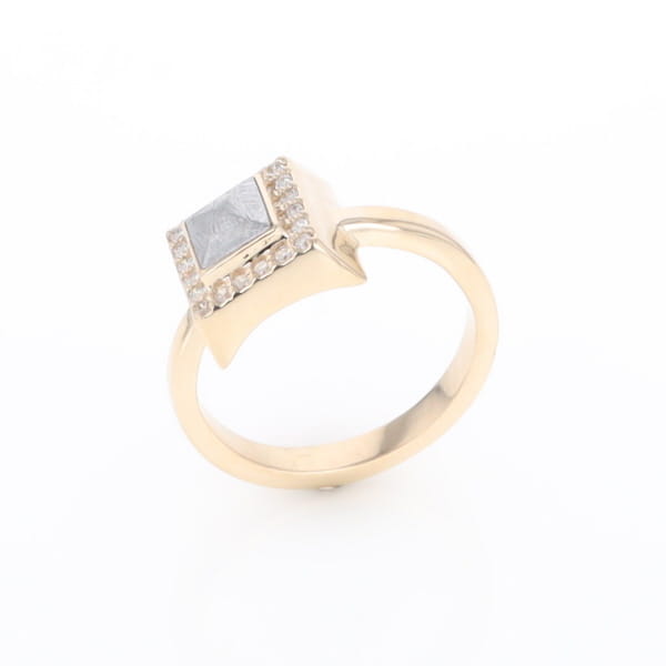 Meteorite Ring Square Inlaid Halo .14ctw Diamonds Design