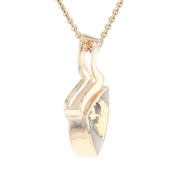 Gold Quartz Triangulare Inlaid Pendant with Diamond Accent