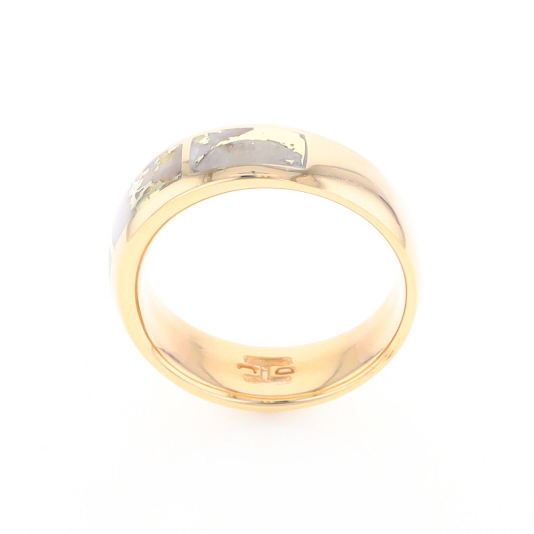 Gold Quartz Ring 3 Section Rectangle Inlaid Band