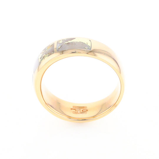 Gold Quartz Ring 3 Section Rectangle Inlaid Band