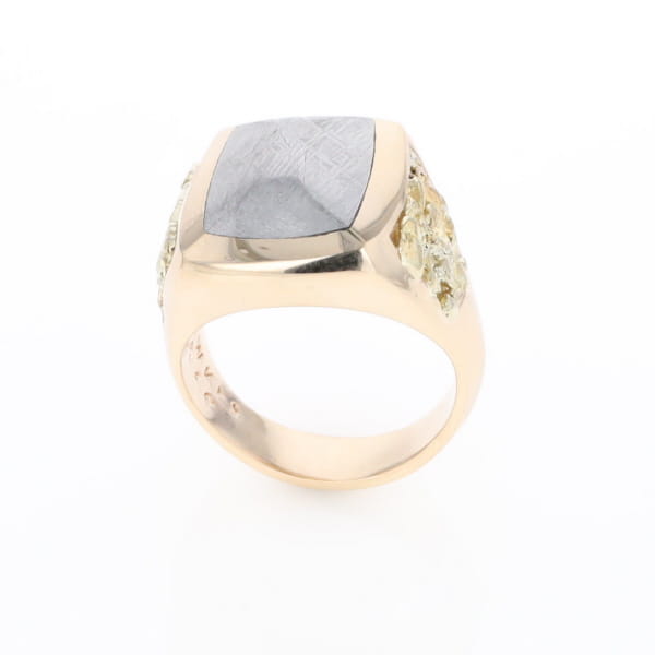 Meteorite Ring Double Side Natural Nuggets Rectangle Inlaid Center