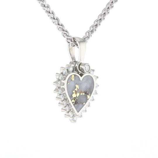 G2 Gold Quartz Pendant Heart Inlaid .21ctw Diamond Halo Design Pendant